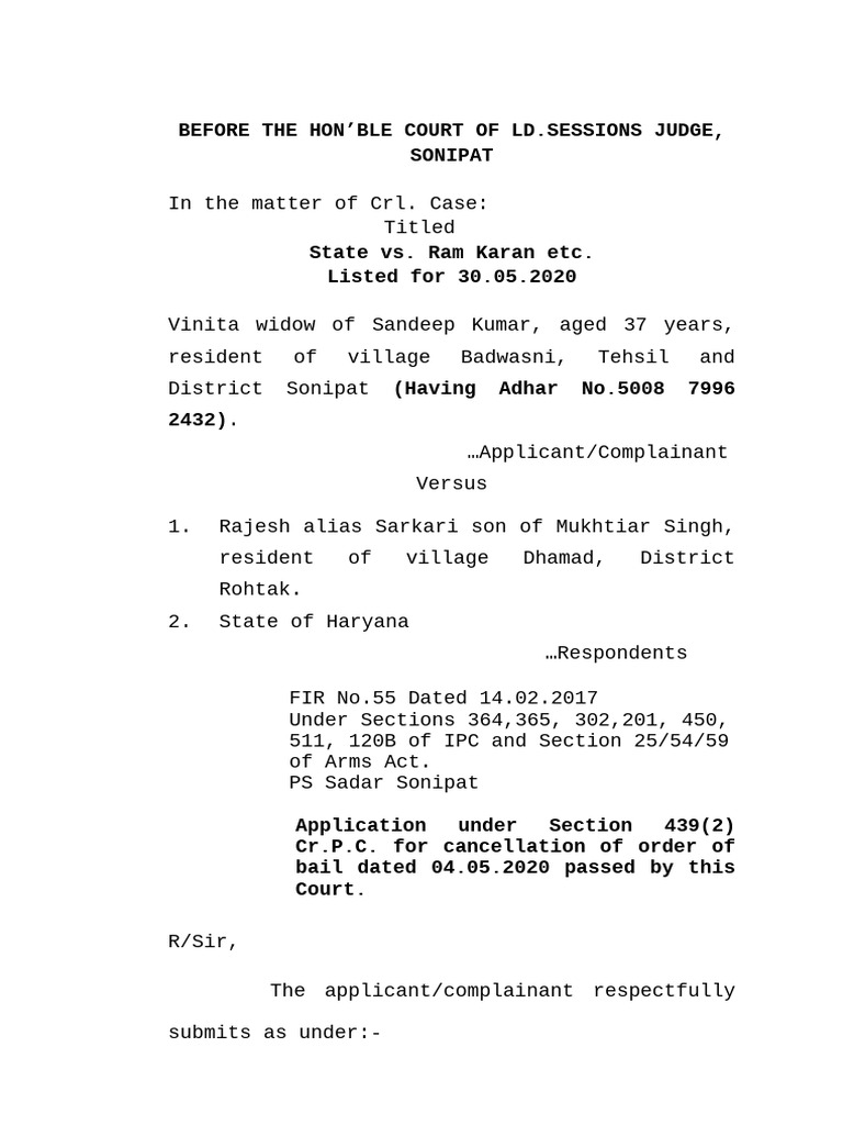 Application For Cancellation of Bail | PDF | Bail | Criminal Law