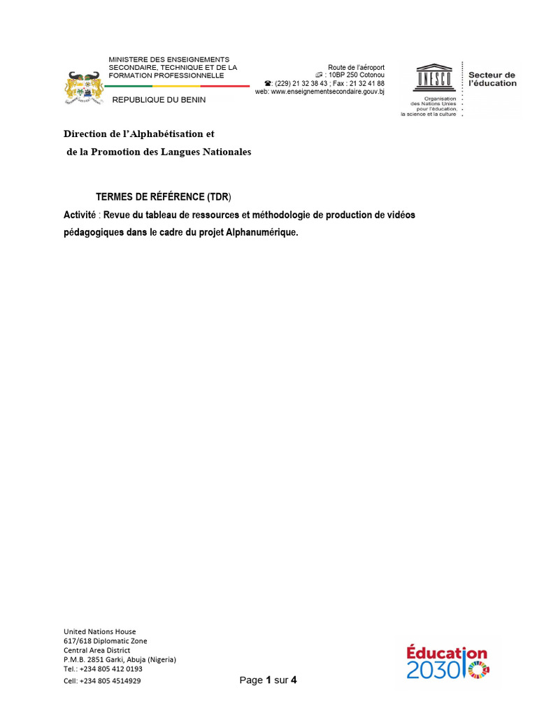 TDRS Revue Des Tableaux de Ressources Unesco - Dapln Octobre 2025 | PDF ...