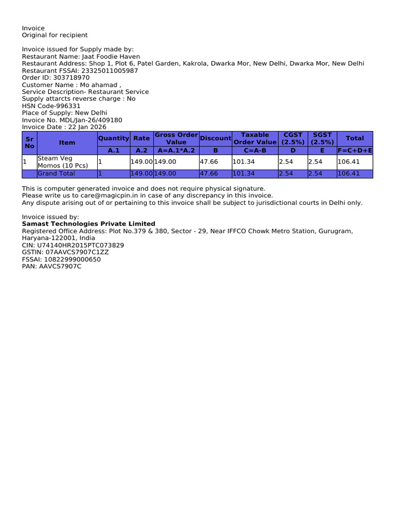 Magicpin Invoice | PDF