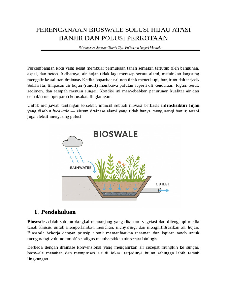 Perencanaan Bioswale Solusi Hijau Atasi Banjir Dan Polusi Perkotaan | PDF