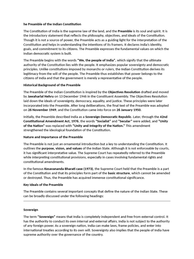 He Preamble of The Indian Constitution | PDF | Justice | Crime & Violence