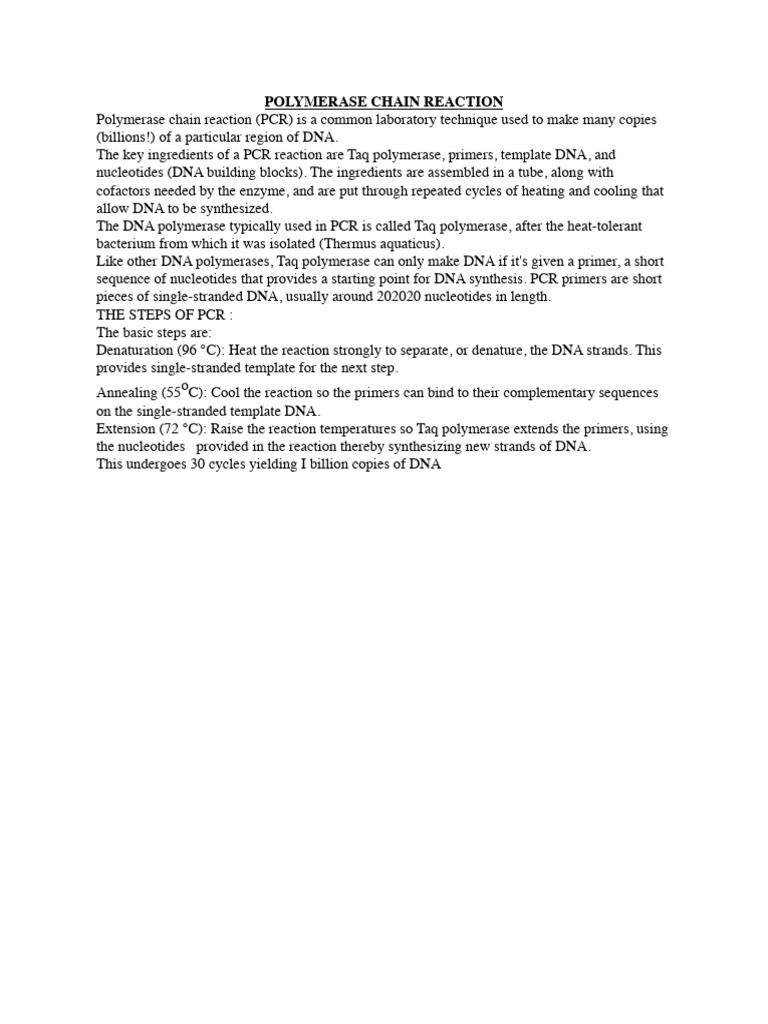 Polymerase Chain Reaction | PDF