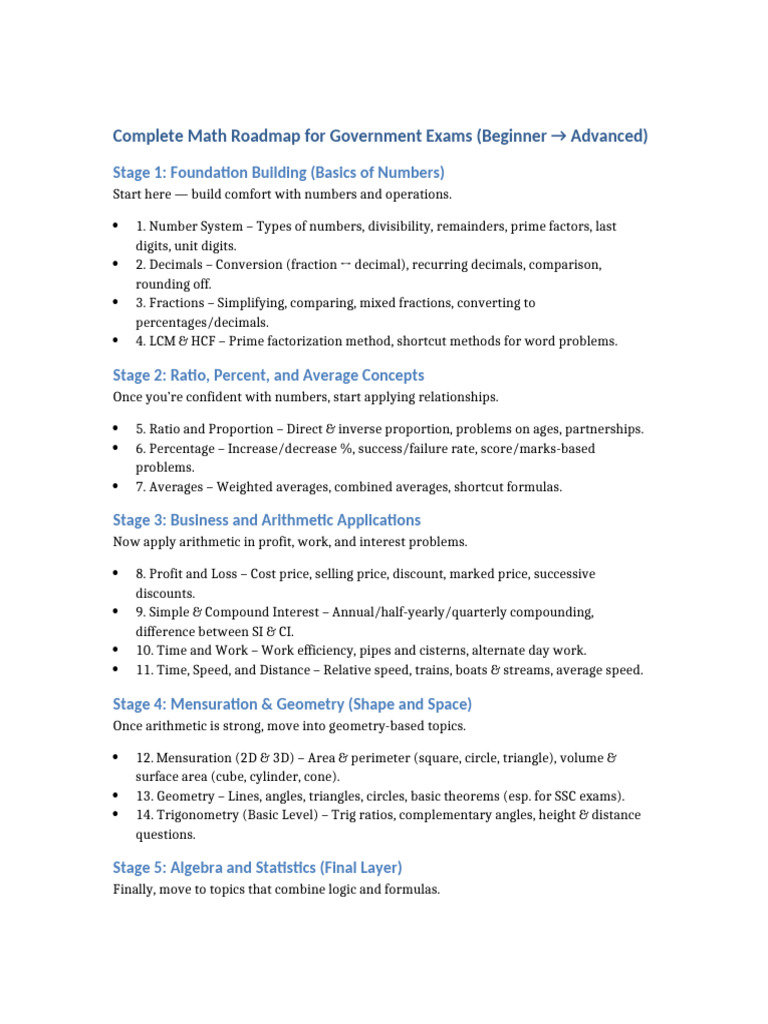 Math Roadmap For Govt Exams | PDF | Area | Arithmetic