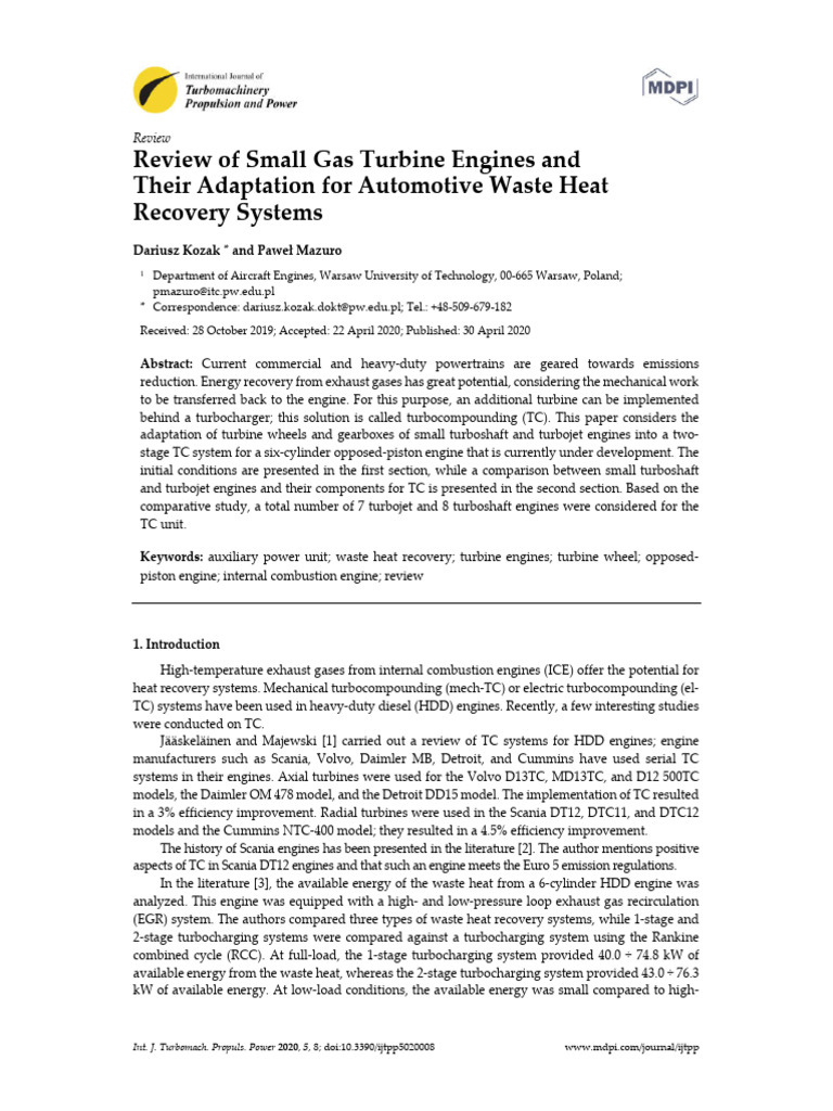 Review of Small Gas Turbine Engines and Their Adap | PDF | Engines ...