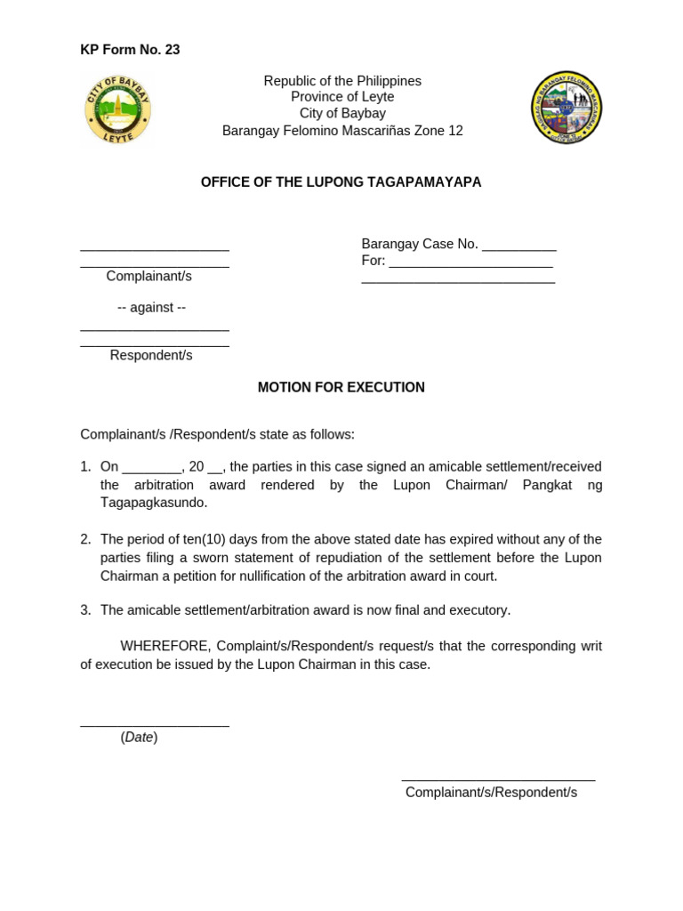 KP Form No. 23 | PDF