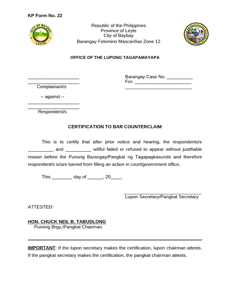 KP Form No. 22 | PDF