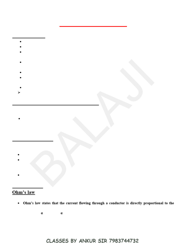 X-Class Notes Electricity | PDF | Electric Current | Voltage