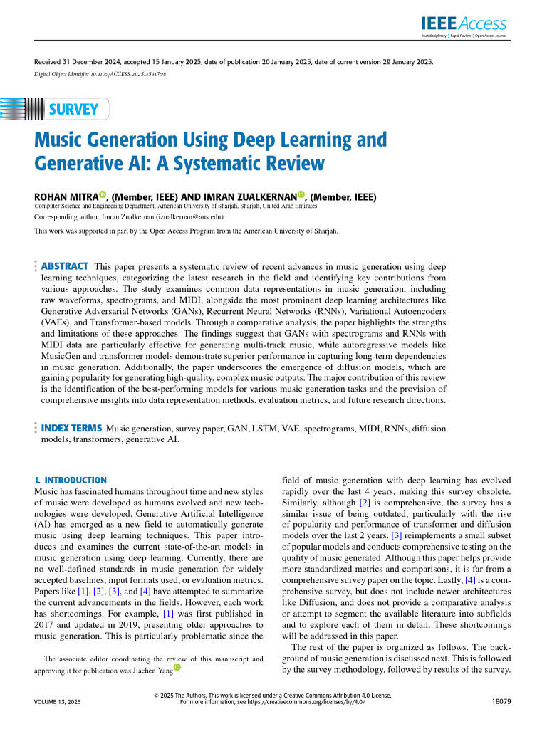 Music Generation Using Deep Learning and Generative AI A Systematic ...