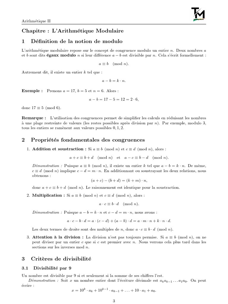 Arithmetique2 Cours 042032 PDF Arithmétique Mathématiques — free download