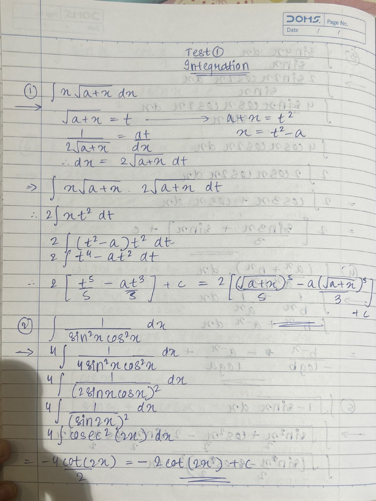 Indefinite Integrals Test 1 | PDF