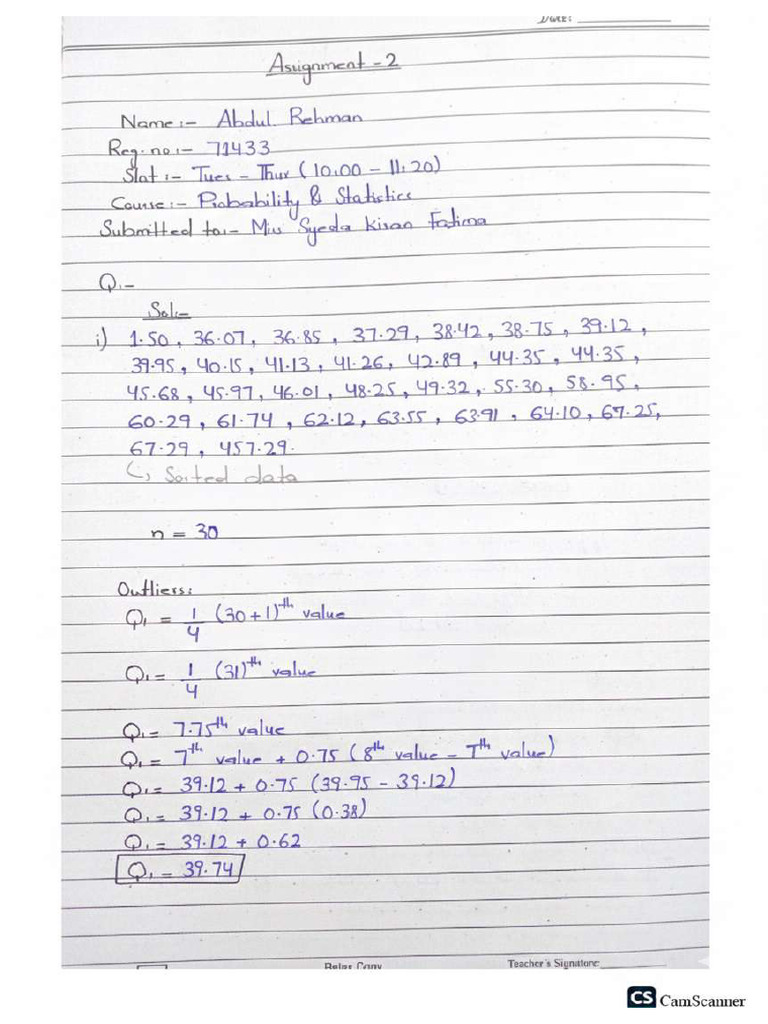 Abdul Rehman 71433 Probability & Statistics Assignment 2 | PDF