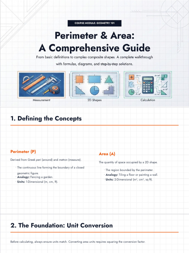 Comprehensive Perimeter & Area Course | PDF | Area | Circle