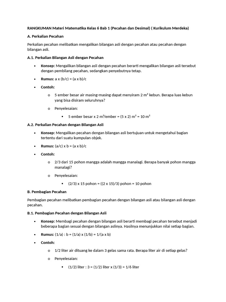 RANGKUMAN Materi Matematika Kelas 6 Bab 1 | PDF