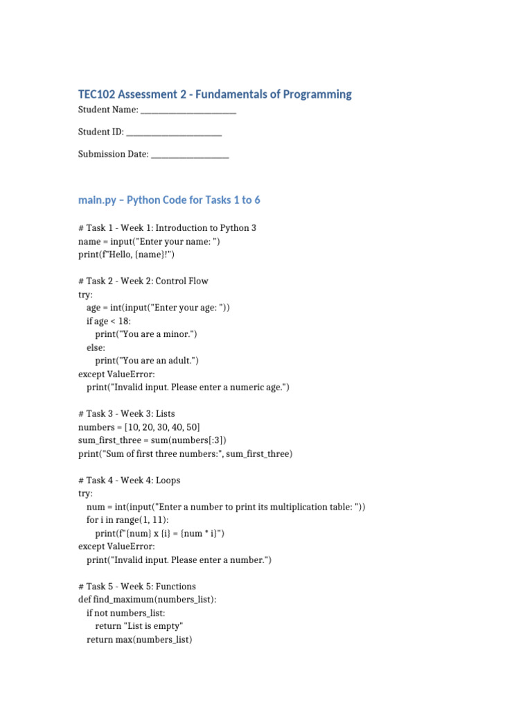 TEC102 Assessment2 Programming and Reflection | PDF | Computer ...