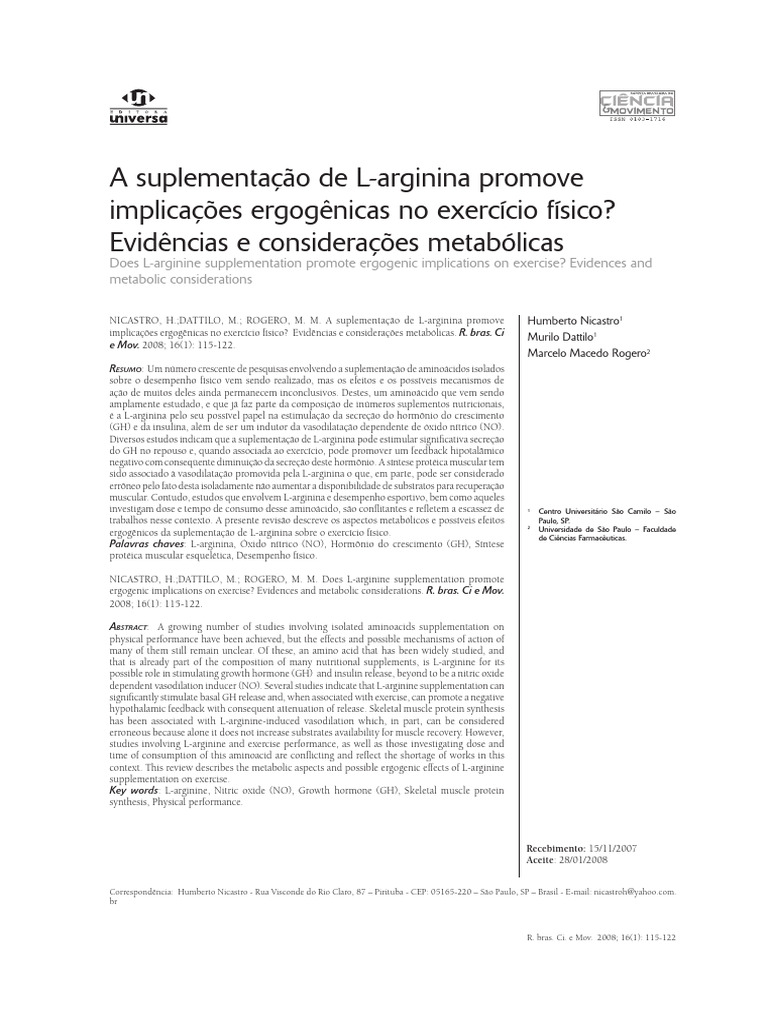 A Suplementação de L-Arginina Promove Implicações Ergogênicas No ...