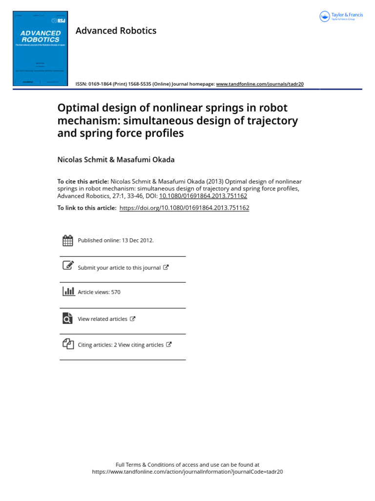 Optimal Design of Nonlinear Springs in Robot Mechanism Simultaneous ...