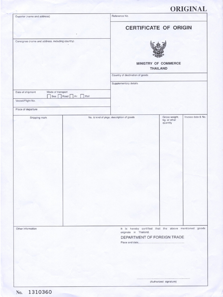 Form CO (Certificate of Origin) THAILAND | PDF