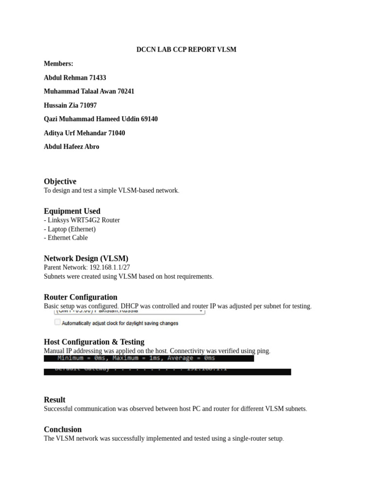 VLSM Lab Report | PDF