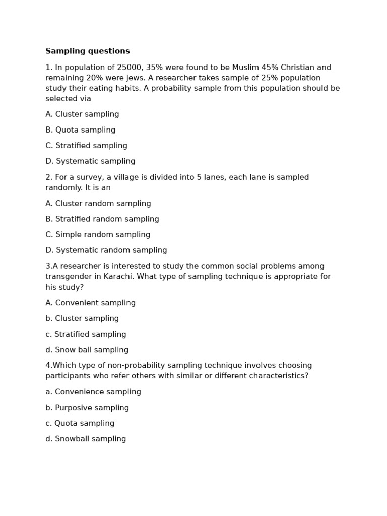 Screening and Sampling Questions | PDF | Sampling (Statistics ...