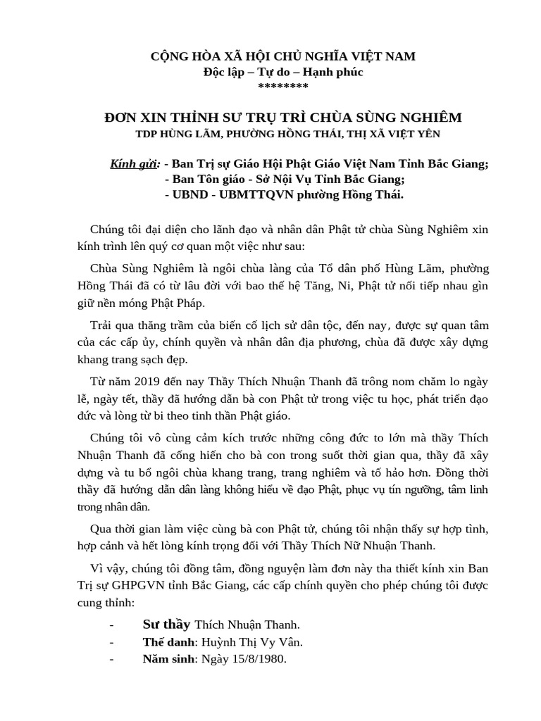 TRỤ TRÌ CHÙA PHẢI ĐÁP ỨNG ĐẦY ĐỦ TIÊU CHUẨN PHÁP LÝ