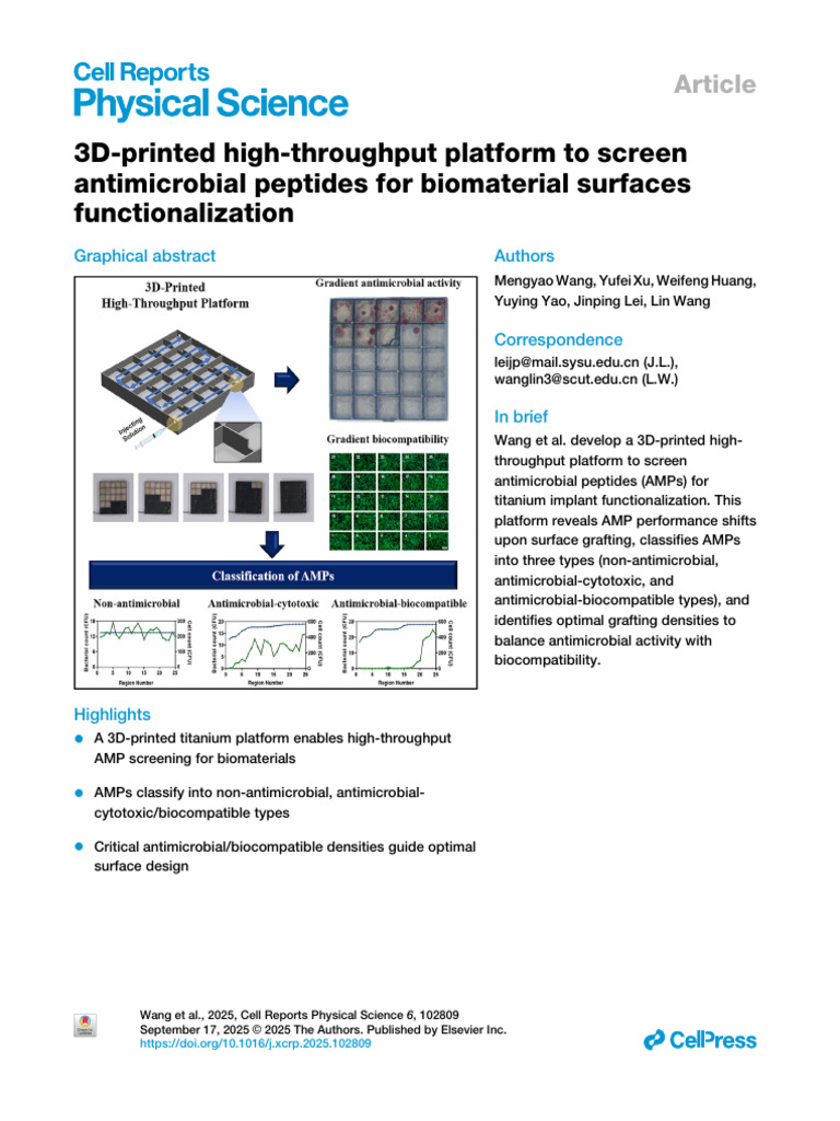 3D Printed High Throughput Platform To Screen Anti | PDF | Biomaterial ...