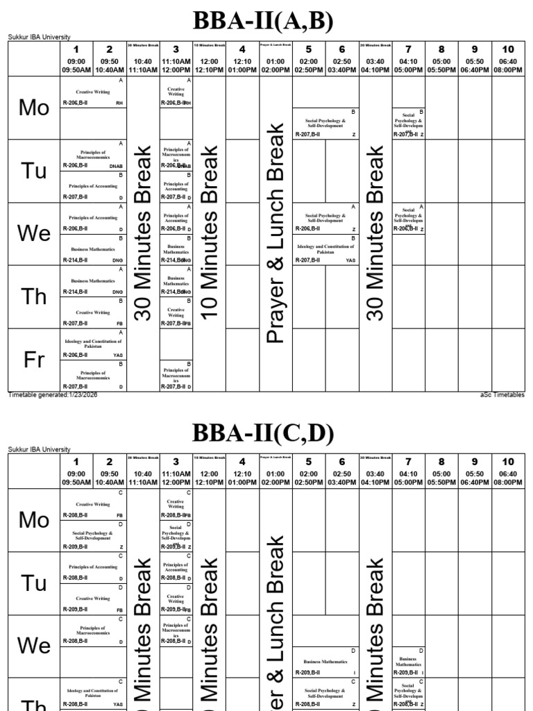 Spring 2026 Timetable W.E.F. 26th January 2026 Classwise | PDF ...