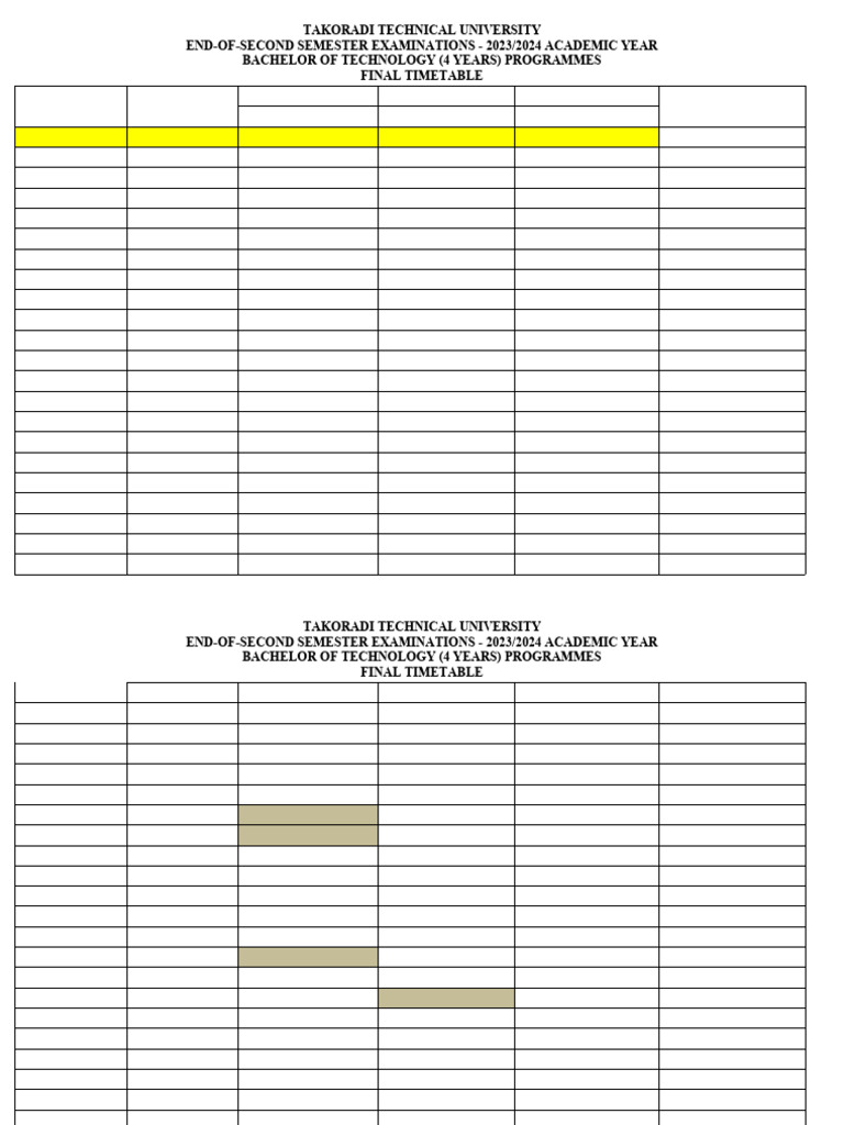 4 Yr Btech Exams Timetable 2nd Semester 2023 2024 Academic Year | PDF