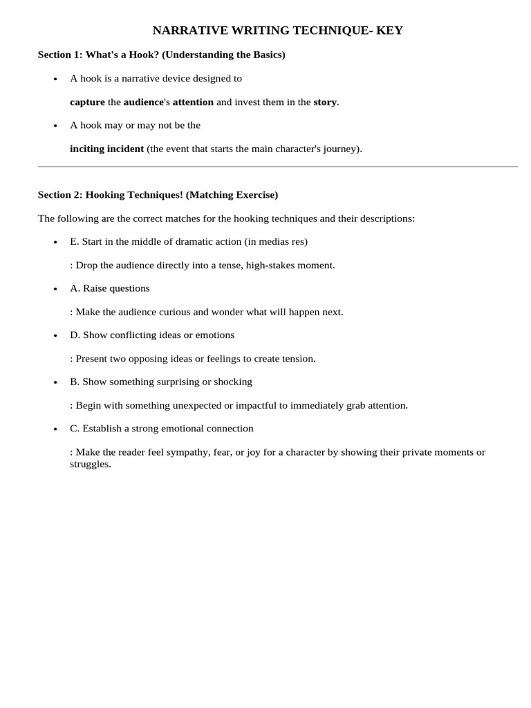 Key - Narrative Writing Technique | PDF