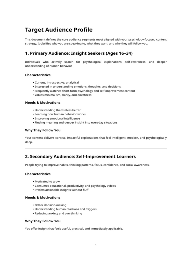 Target Audience Profile | PDF | Psychology | Motivational