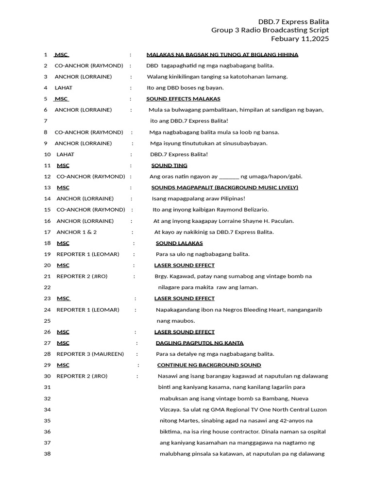 Radio Broadcasting Script Group 3 | PDF