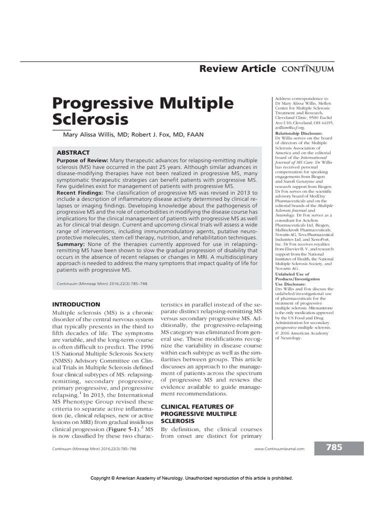 Progressive Multiple Sclerosis: Review Article | PDF | Multiple ...