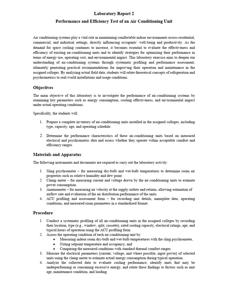 Laboratory Report 2 | PDF | Air Conditioning | Laboratories