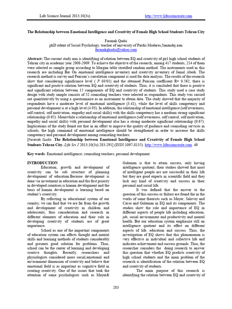 The Relationship Between Emotional Intelligence and 3yagvbj13c | PDF ...