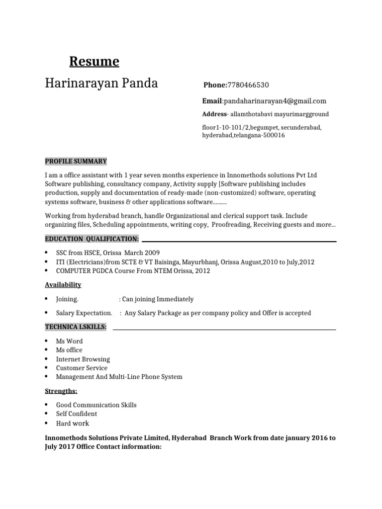 H.N Panda(C) Resume | PDF | Computing