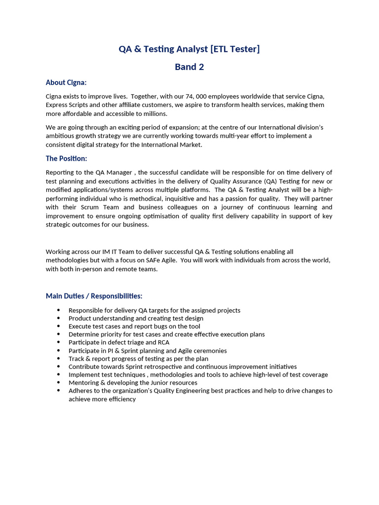 ETL Tester - Job Description | PDF | Microsoft Sql Server | Agile ...