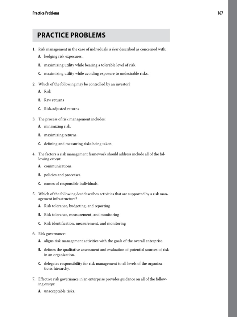 CFA1 PM 2024 M6 Curriculum Practice Questions | PDF | Risk | Risk ...