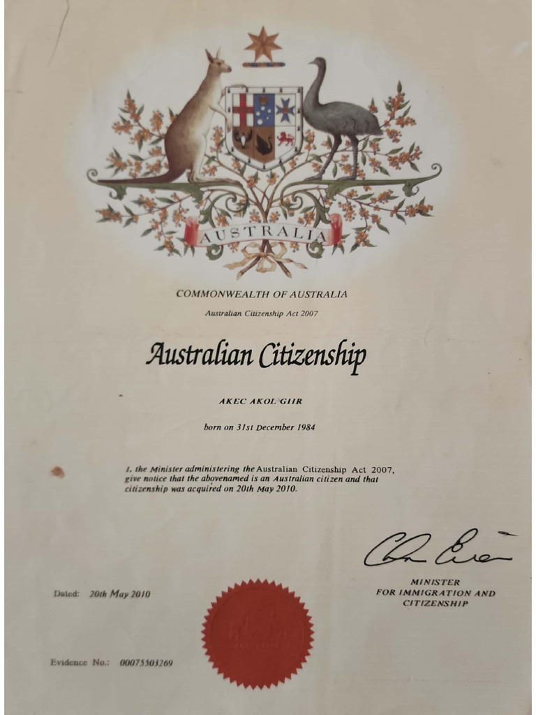 Australian Citizenship Certificate | PDF