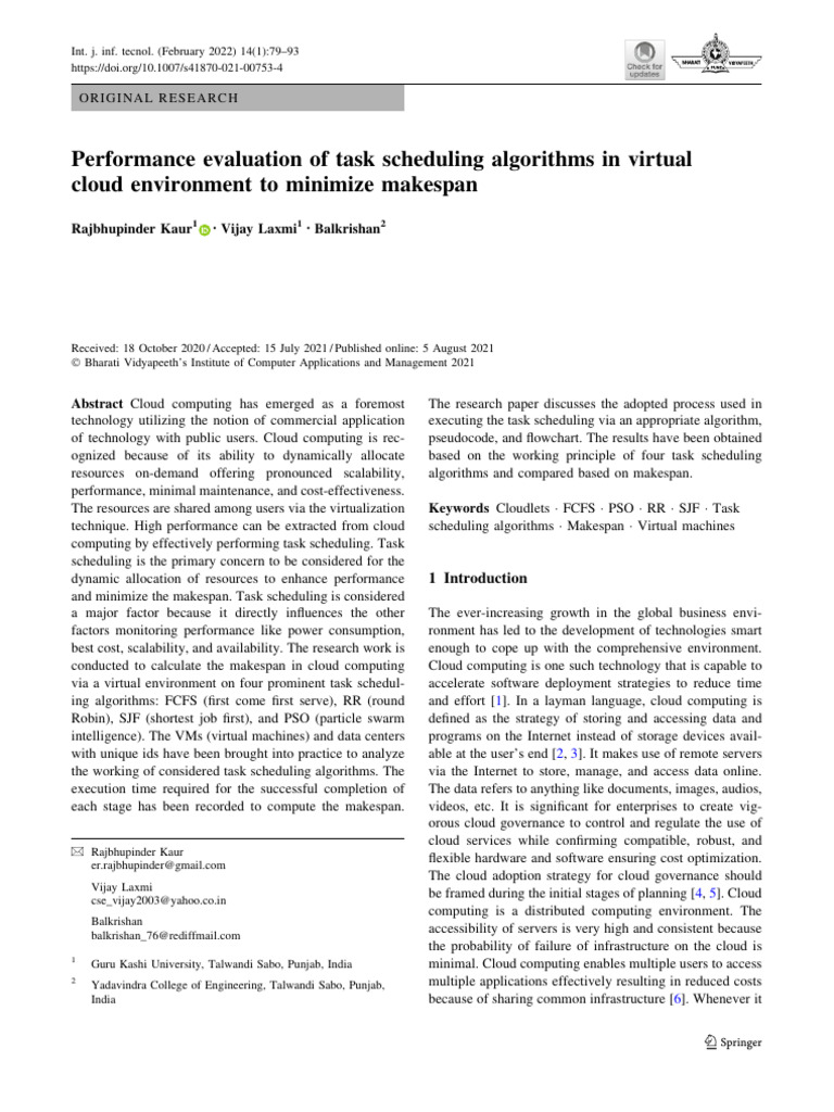 14 Performance Evaluation of Task Scheduling Algorithms in Virtual ...