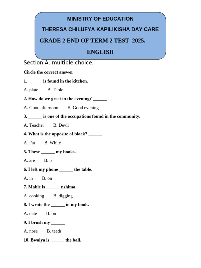 Grade 2 Term Two English | PDF