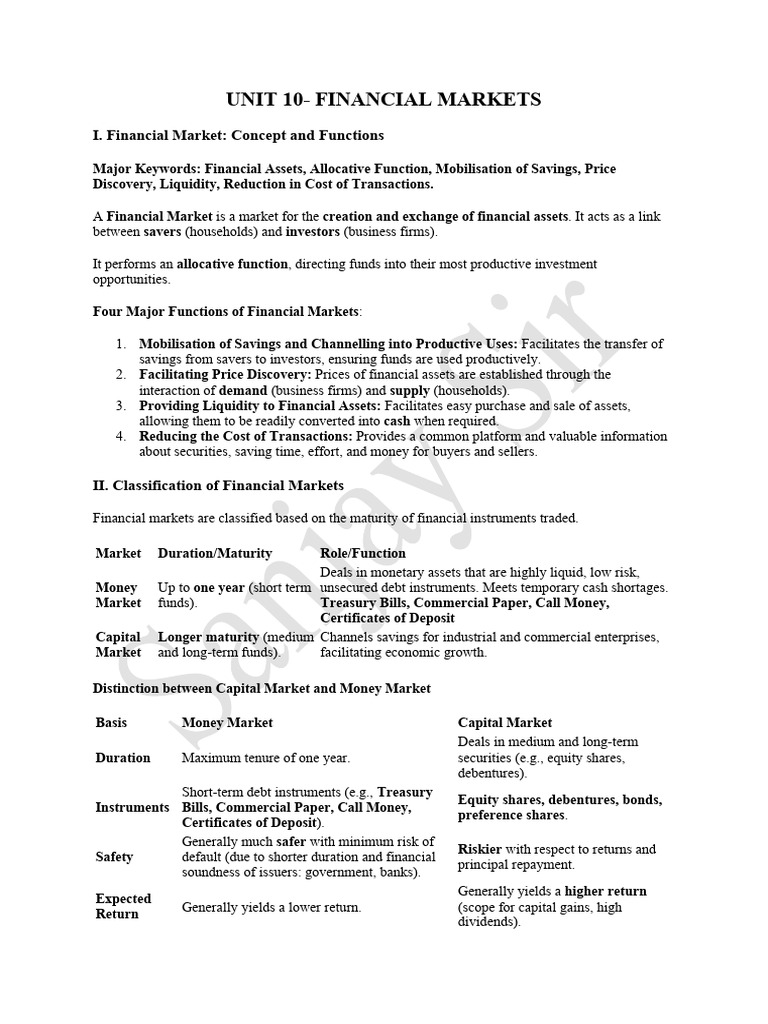 Unit 10 - Financial Markets | PDF | Securities (Finance) | Finance ...