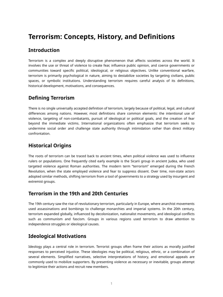 Terrorism Article 1 - Concepts, History, and Definitions | PDF ...