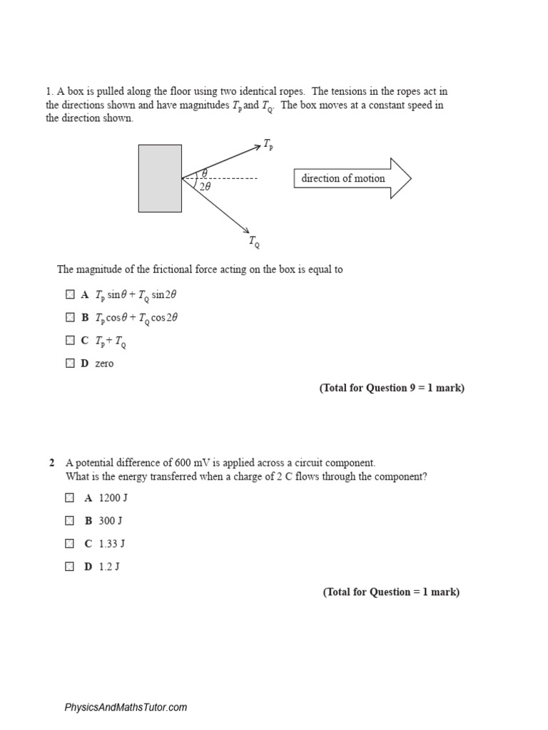 EMF & Internal Resistance (Multiple Choice) QP PDF | PDF | Electrical ...