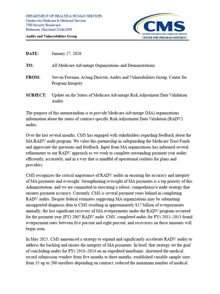 Status of Ma Radv Audits 01-27-2026 | PDF | Medicare (United States ...