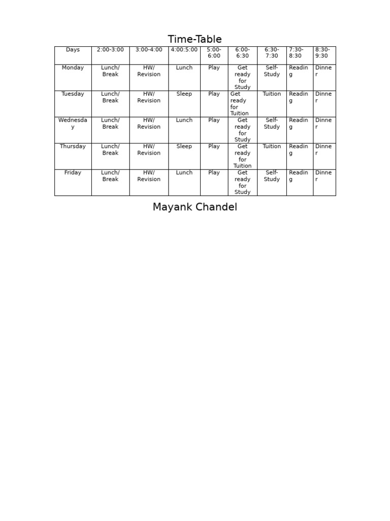 Time Table | PDF