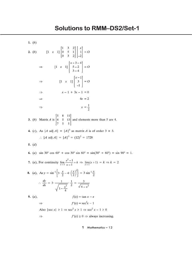 XIIth Math DS2 Set 1 Sol | PDF