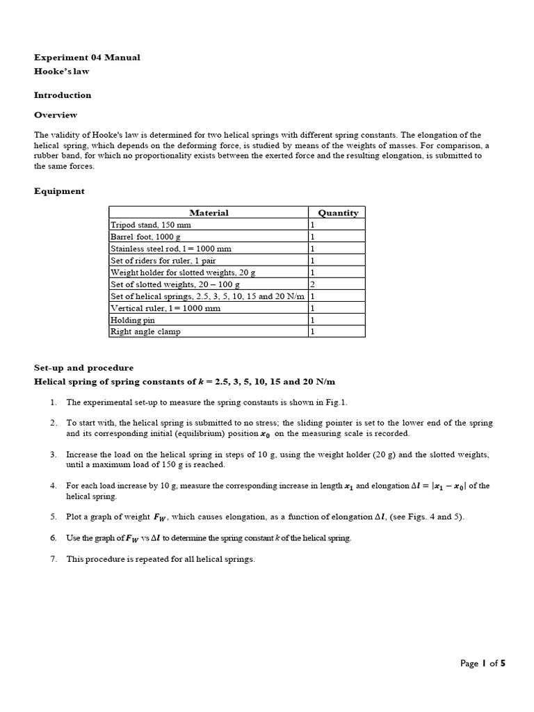 Hookes Law Manual Revised 23feb2024 | PDF | Deformation (Engineering ...