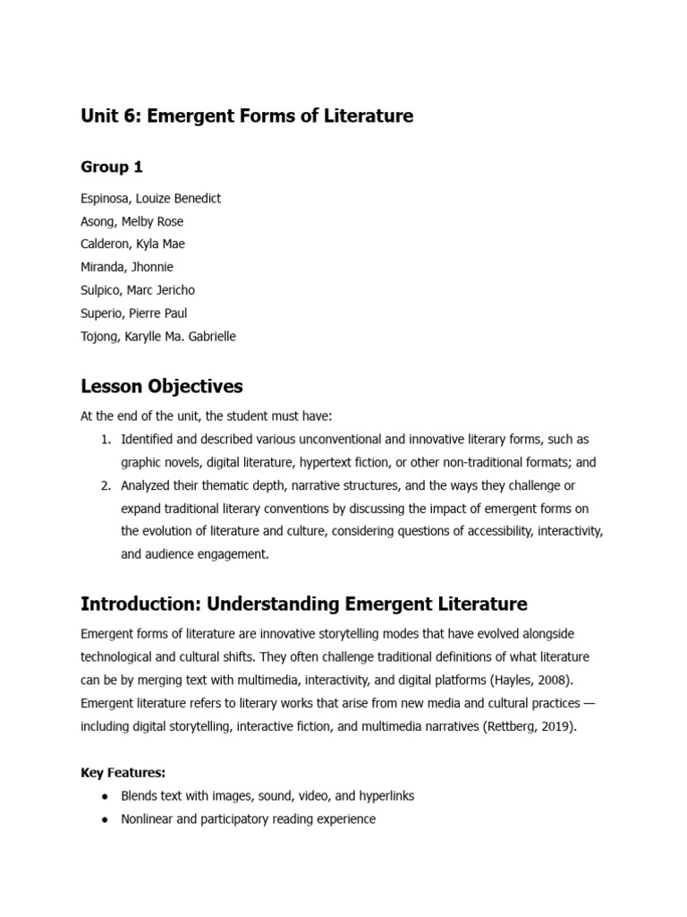 Emergent Forms of Literature | PDF | Literary Theory | Writing