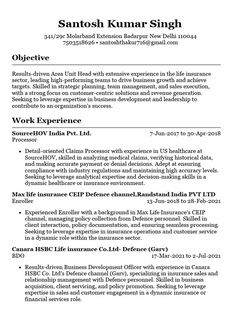 Resume Santosh Kumar Singh | PDF | Business | Economies