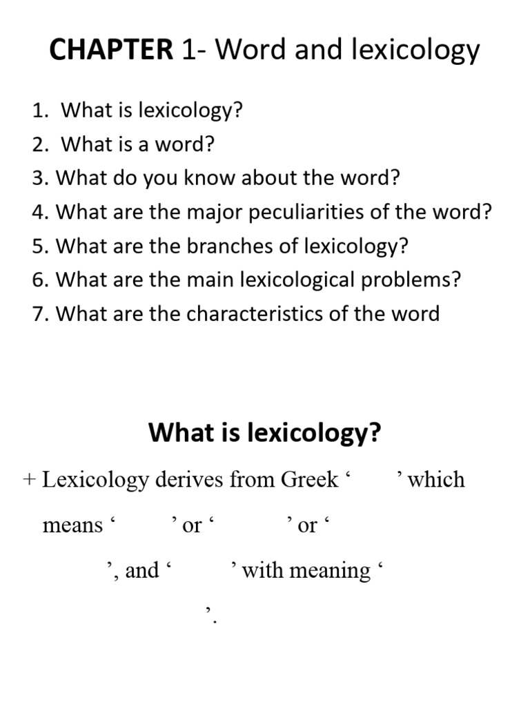 CHAPTER 1 - Words and Lexicology | PDF | Word | Semantics