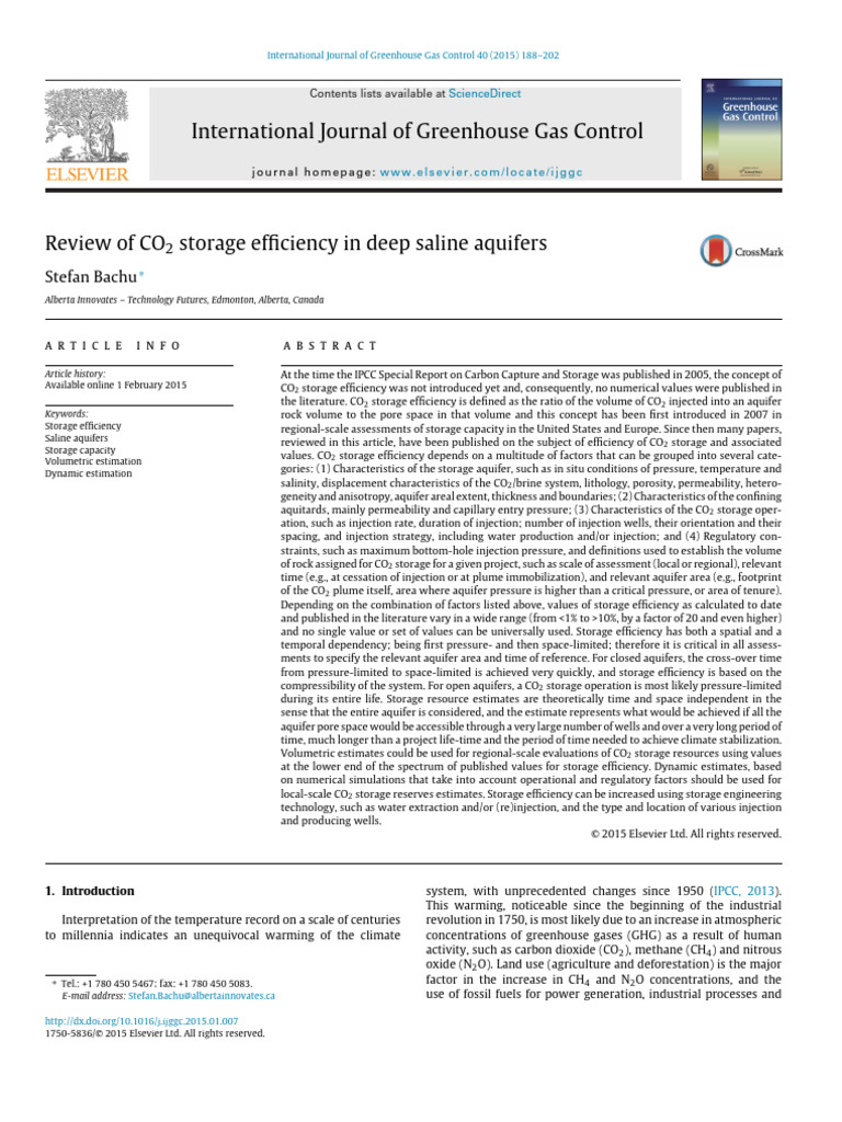 Bachu 2015 | PDF | Carbon Capture And Storage | Greenhouse Gas